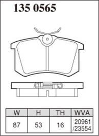 Тормозные колодки Dixcel Premium P-1350565 16мм Audi A3, Renault Megane, VW Golf, Skoda Superb, Citroen C3 задние