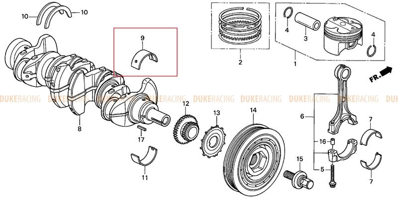Вкладыш коренной верхний E (желтый), Honda K20 фото 1