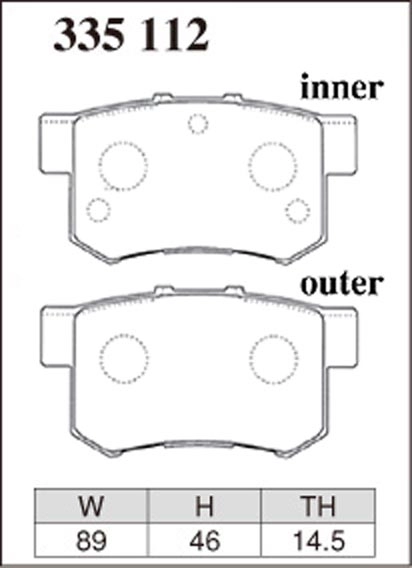 Тормозные колодки Dixcel RN type RN-335112 Honda Accord CL1 CL7 CL9 Civic Type R EK9 Integra Type R DC2 DC5 DB8 FD2 CR-Z ZF1/2 S2000 задние фото 1